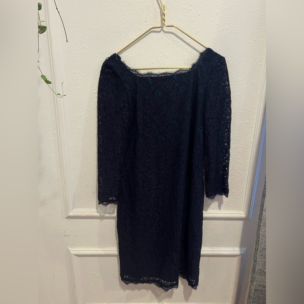Adrianna Papell Navy Lace Long Sleeve Dress